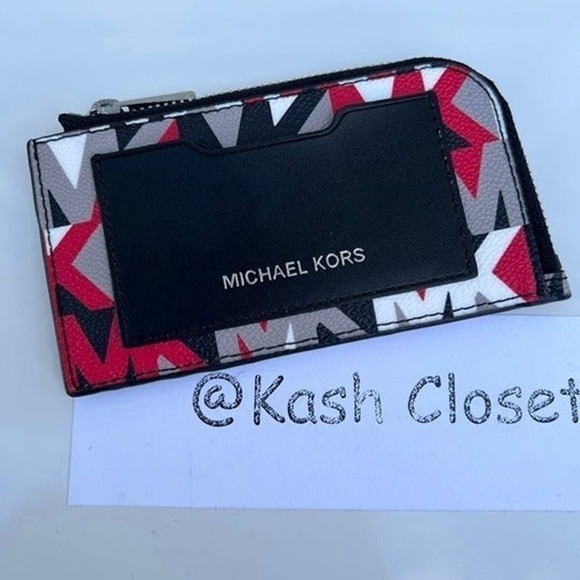 Michael Kors Mens Card case wallet Cooper Logo Zip Around Crimson - Picture 1 of 3